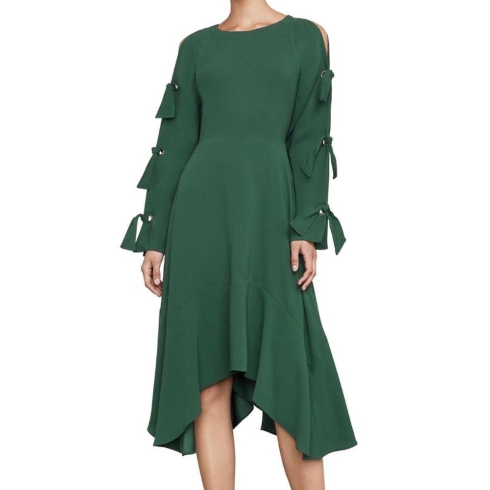 BCBGMAXAZRIA Cicely Sleeve Tie Dress Emerald Foliage Green Size 2 Small NWT